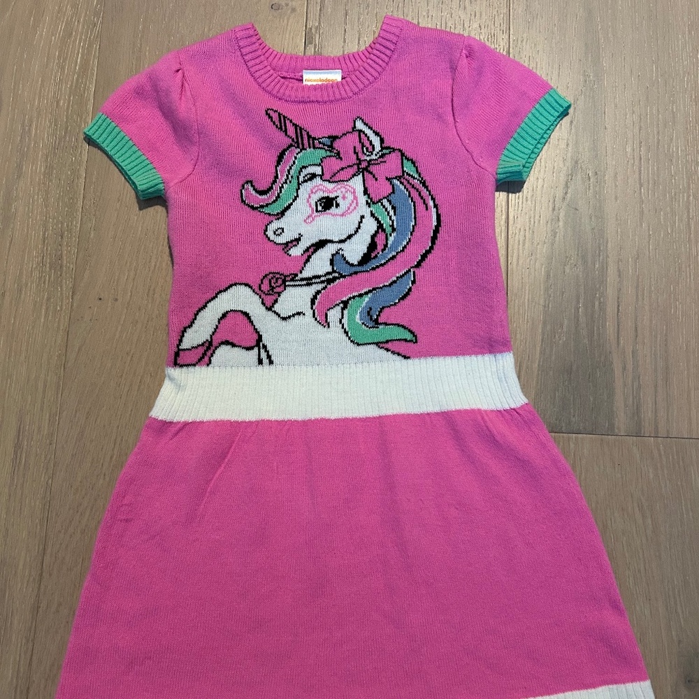 Nickelodeon Pink Unicorn Sweater Dress for Girls Size XS(4-5) Y2K ~ Colorful!